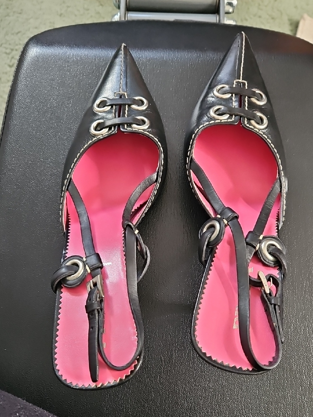 Prada Black Pointed Slingback Flats with Pink Insole